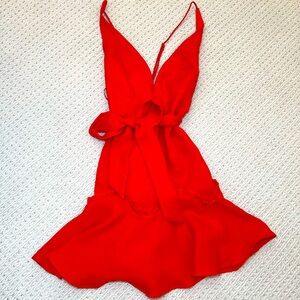red fit & flare dress with bow belt
